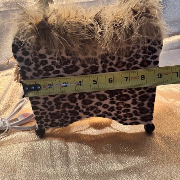 Leopard Fabric Purse Lamp / Night Light with Feathers - NEW - Picture 11 of 12